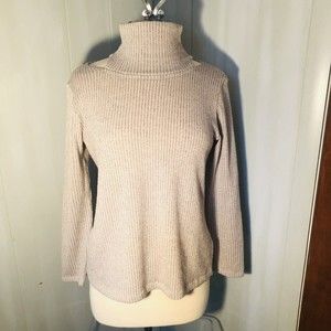 Clara Sun Woo Tan Knit Turtleneck Split Open Shoulder Neck Sweater Size S
